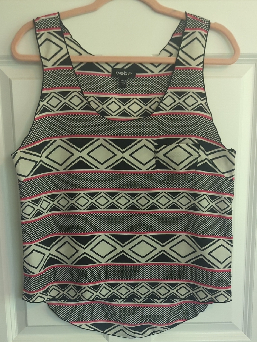 bebe Black, Ivory & Pink Geometric Print Camisole
